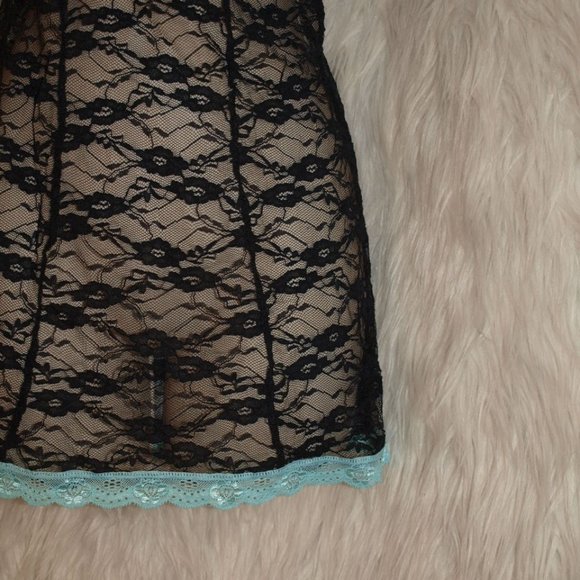 LINGERIE Teal/Black Lace W/Panties SIZE L BY ELEGANCE NEW NO TAG - Picture 7 of 10